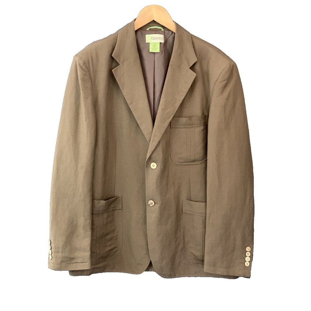 Cubavera Heritage Brown Linen Blend Blazer Sport Coat Jacket Size XL 44 Neutral